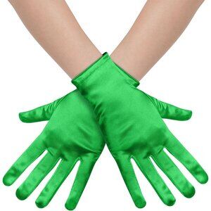 Women's Formal Short Green Satin Gloves Bridal Wedding Banquet Party Costume